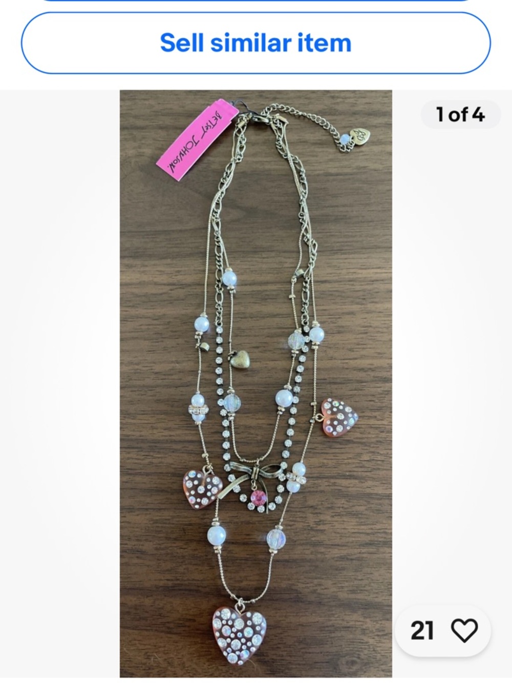 Betsey Johnson Gold-Tone Layered Heart & Pearl Necklace with Pink Accents
